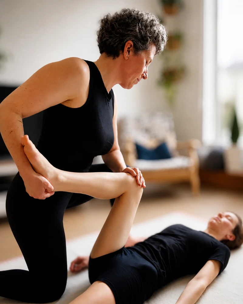 Praticienne effectuant des bercements rythmés en relaxation coréenne